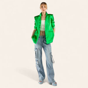 Ser.o.ya Silk Electric Green Motlee Street-to-Event Blazer Sz S NWOT